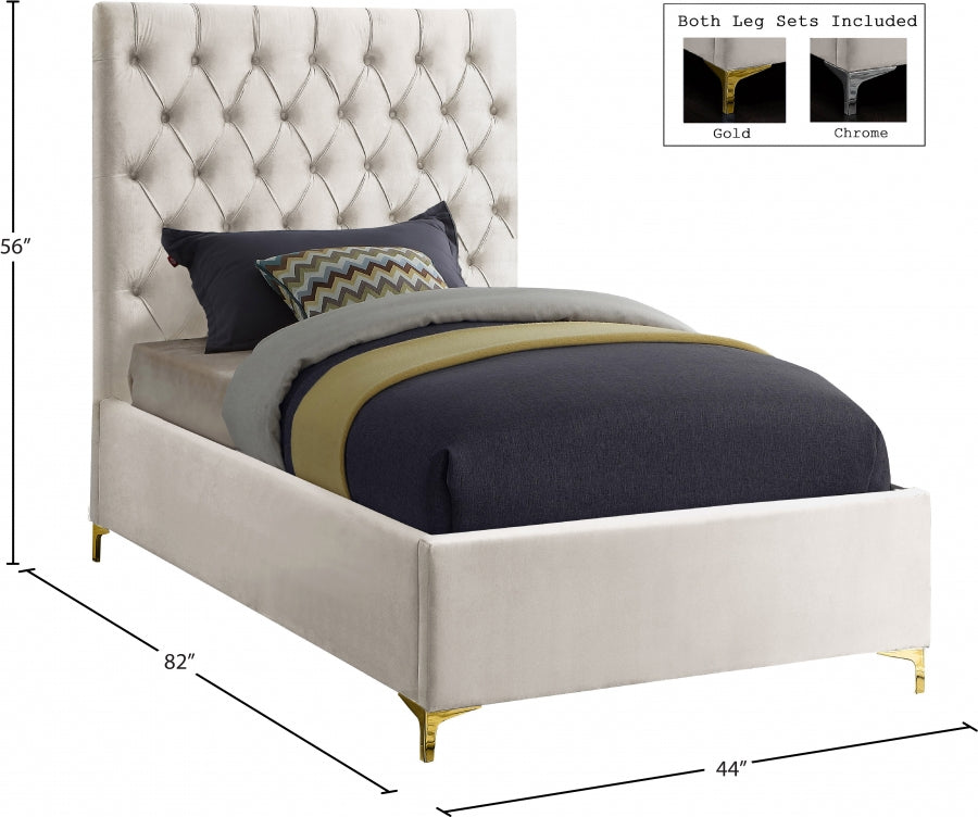 Cruz Cream Velvet Twin Bed from Meridian - Luna Furniture