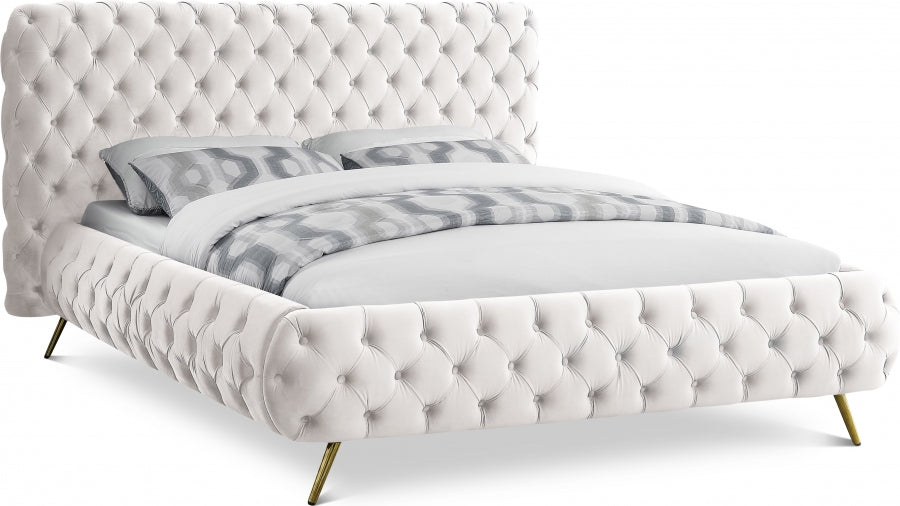 Delano Cream Velvet Queen Bed from Meridian - Luna Furniture