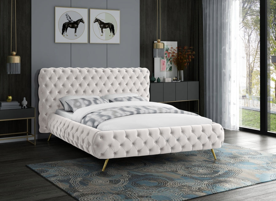 Delano Cream Velvet Queen Bed from Meridian - Luna Furniture