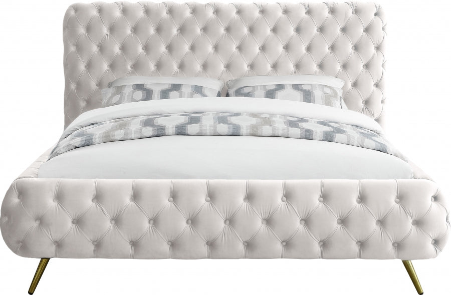 Delano Cream Velvet Queen Bed from Meridian - Luna Furniture