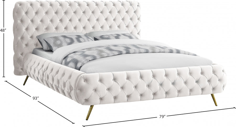 Delano Cream Velvet Queen Bed from Meridian - Luna Furniture