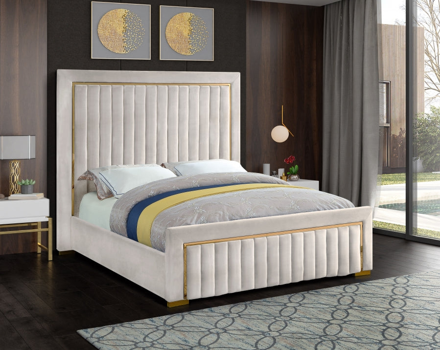 Dolce Cream Velvet Queen King Bed from Meridian - Luna Furniture