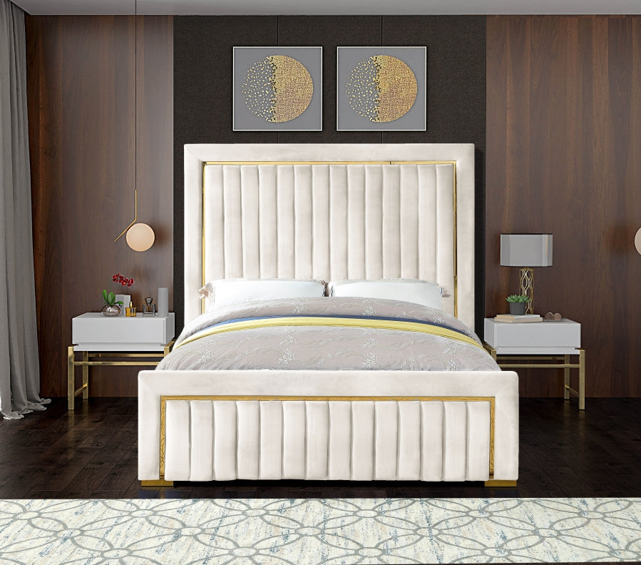 Dolce Cream Velvet Queen King Bed from Meridian - Luna Furniture