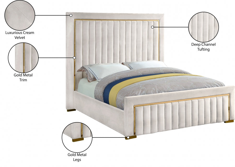 Dolce Cream Velvet Queen King Bed from Meridian - Luna Furniture