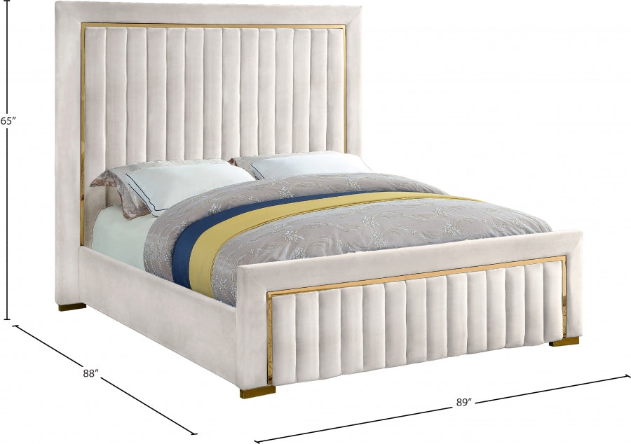 Dolce Cream Velvet Queen King Bed from Meridian - Luna Furniture