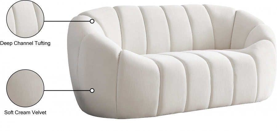 Elijah Cream Velvet Loveseat from Meridian - Luna Furniture