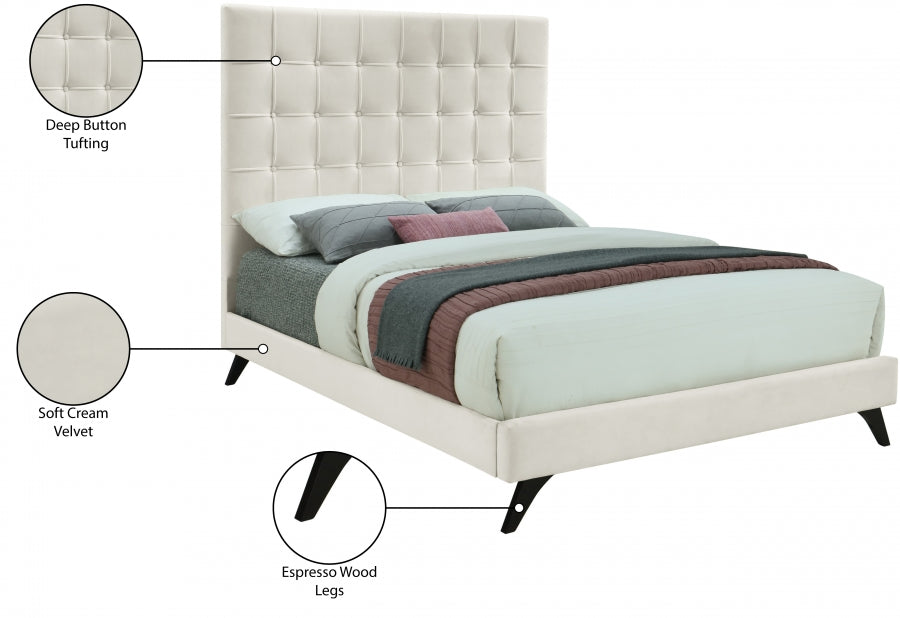 Elly Cream Velvet King Bed from Meridian - Luna Furniture