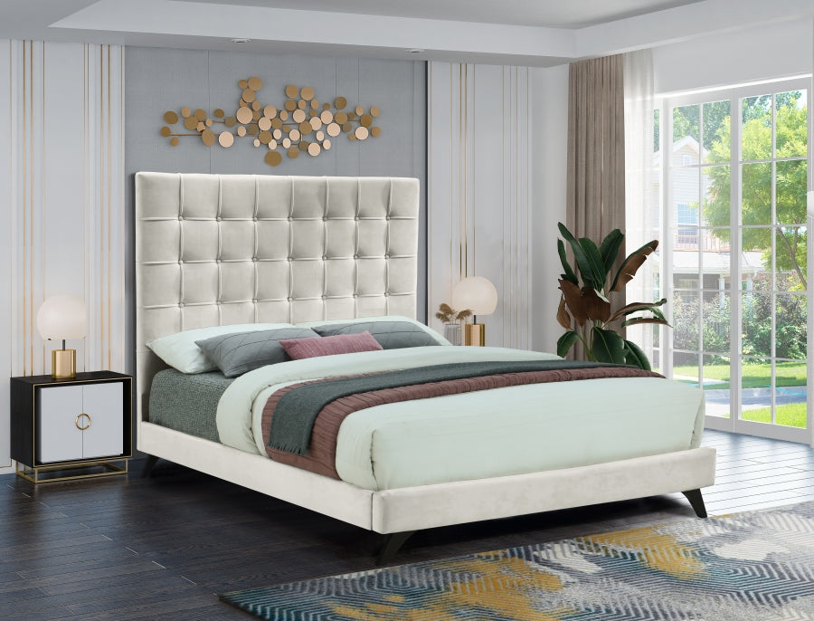 Elly Cream Velvet King Bed from Meridian - Luna Furniture