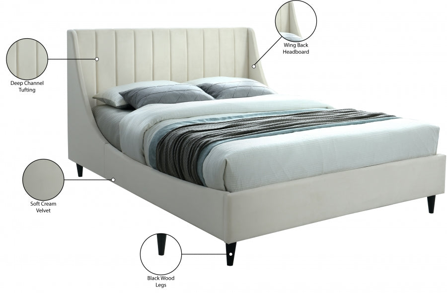 Eva Cream Velvet King Bed from Meridian - Luna Furniture