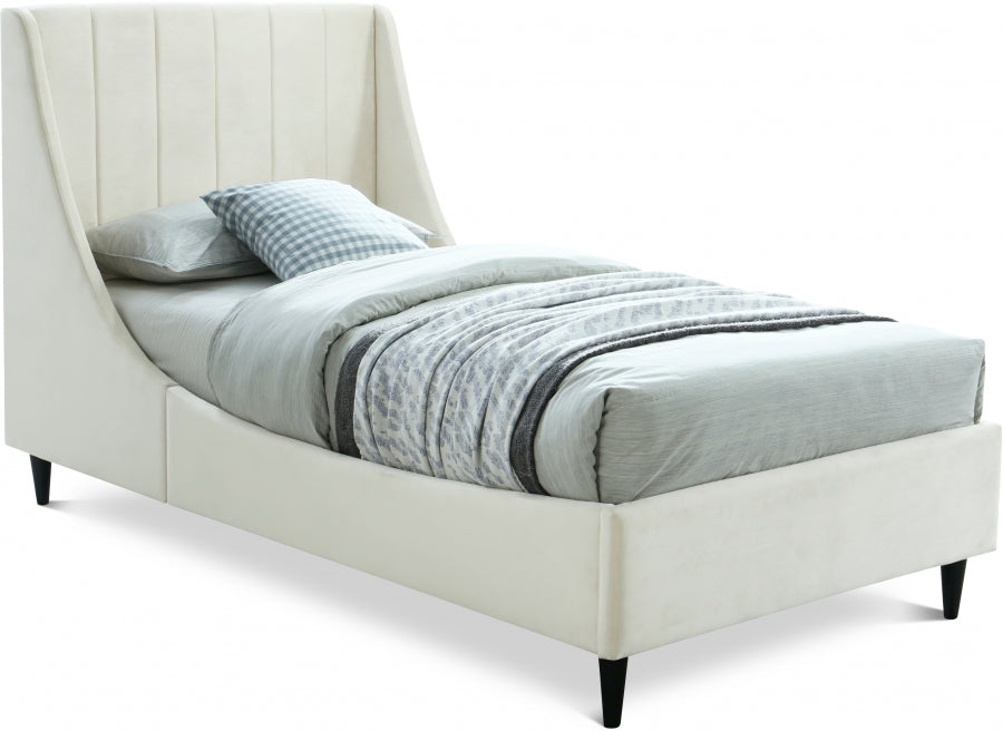 Eva Cream Velvet Twin Bed from Meridian - Luna Furniture