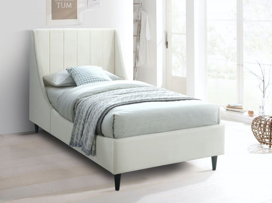 Eva Cream Velvet Twin Bed from Meridian - Luna Furniture