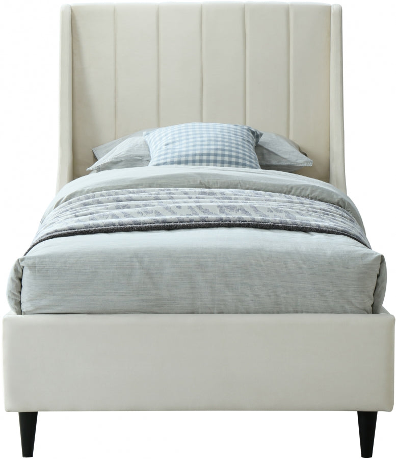 Eva Cream Velvet Twin Bed from Meridian - Luna Furniture