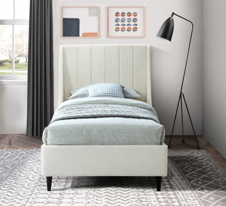 Eva Cream Velvet Twin Bed from Meridian - Luna Furniture