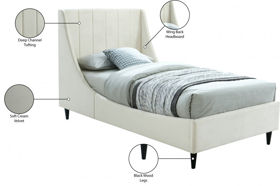 Eva Cream Velvet Twin Bed from Meridian - Luna Furniture