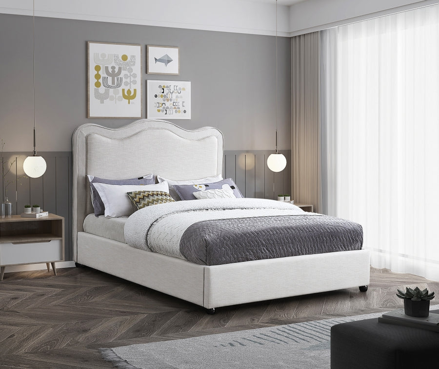 Felix Cream Linen Textured Fabric Full Bed from Meridian - Luna Furniture