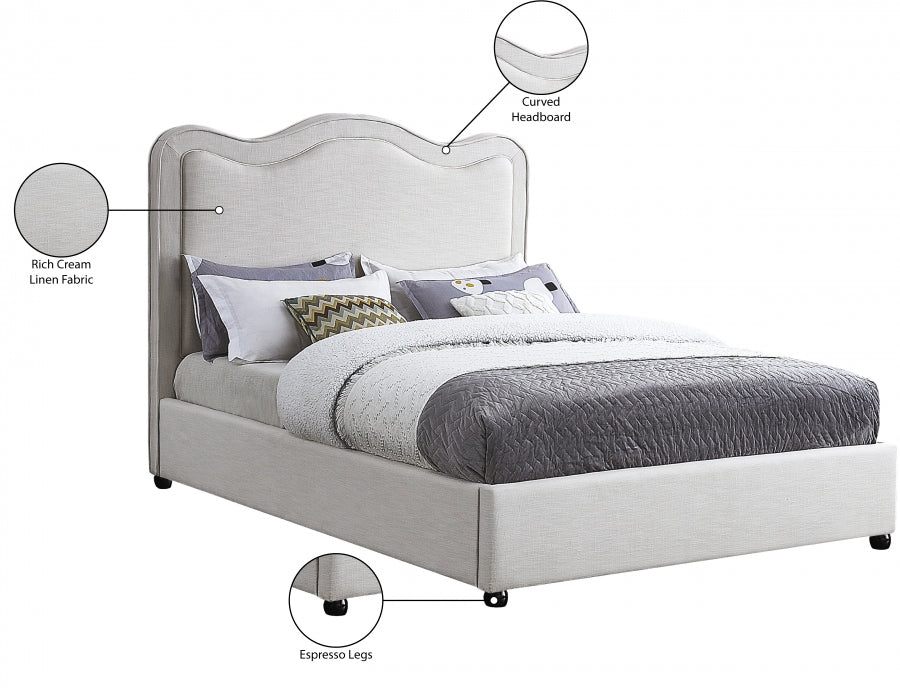 Felix Cream Linen Textured Fabric King Bed from Meridian - Luna Furniture