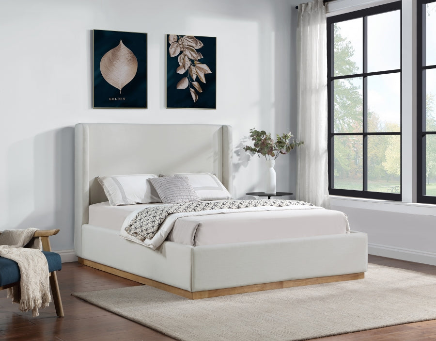 Cream Flynn Linen Textured Fabric Full Bed from Meridian - Luna Furniture