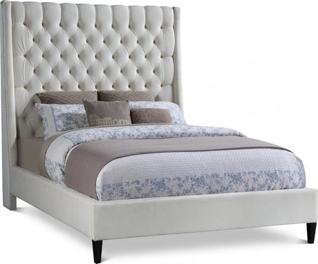 Fritz Cream Velvet Full Bed from Meridian - Luna Furniture