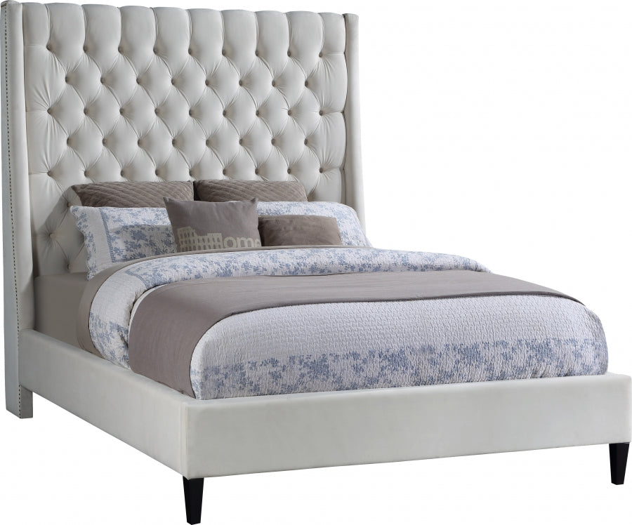 Fritz Cream Velvet Queen Bed from Meridian - Luna Furniture