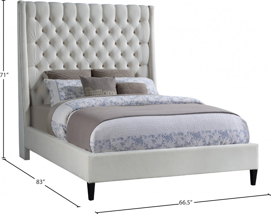 Fritz Cream Velvet Queen Bed from Meridian - Luna Furniture