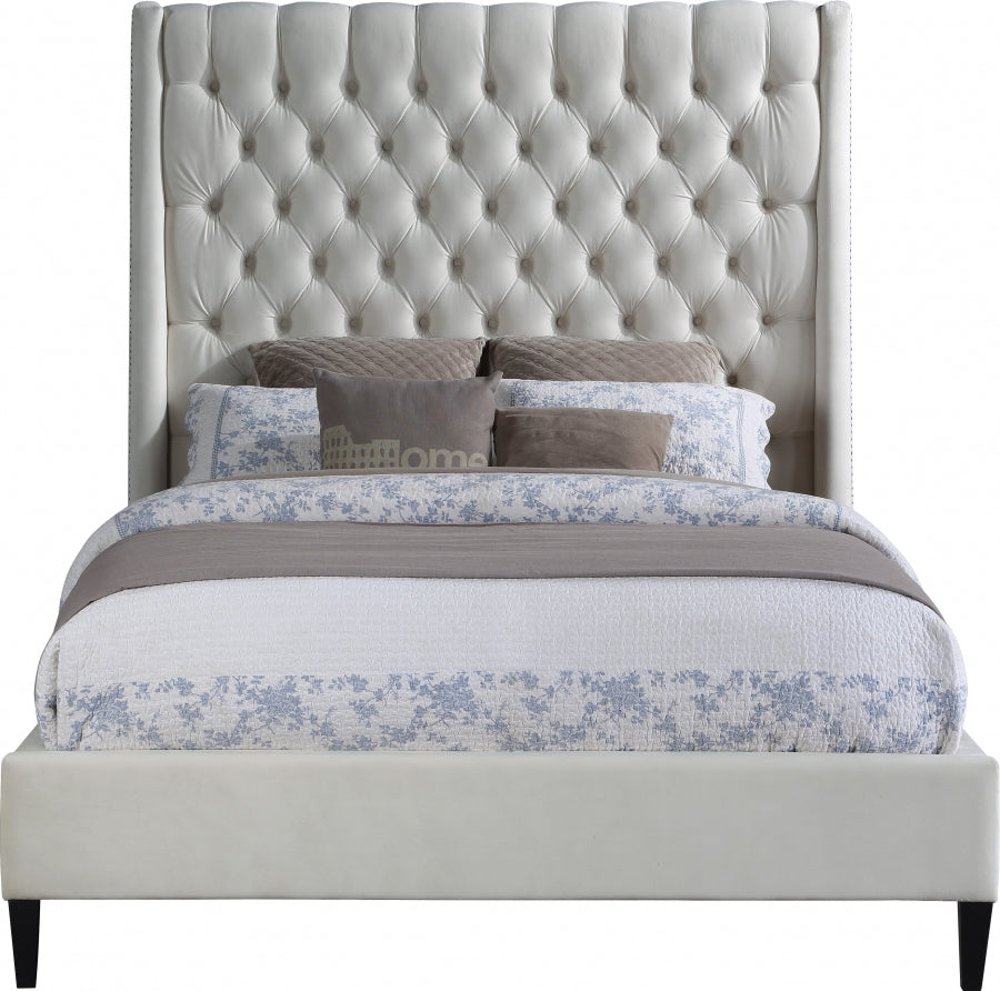 Fritz Cream Velvet Queen Bed from Meridian - Luna Furniture