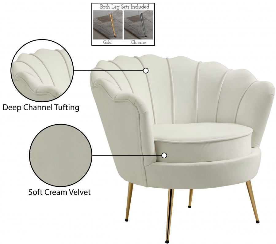 Gardenia Cream Velvet Chair from Meridian - Luna Furniture