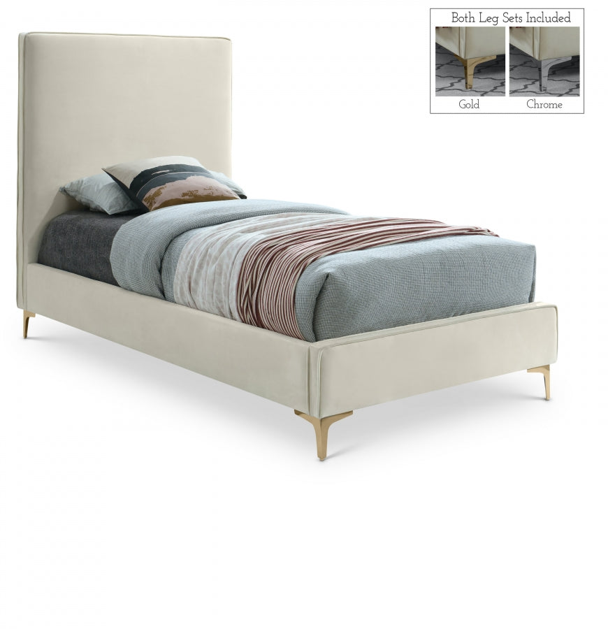 Geri Cream Velvet Twin Bed from Meridian - Luna Furniture