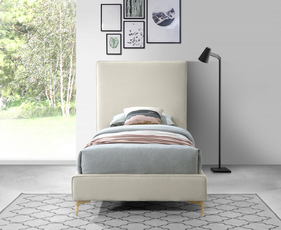 Geri Cream Velvet Twin Bed from Meridian - Luna Furniture