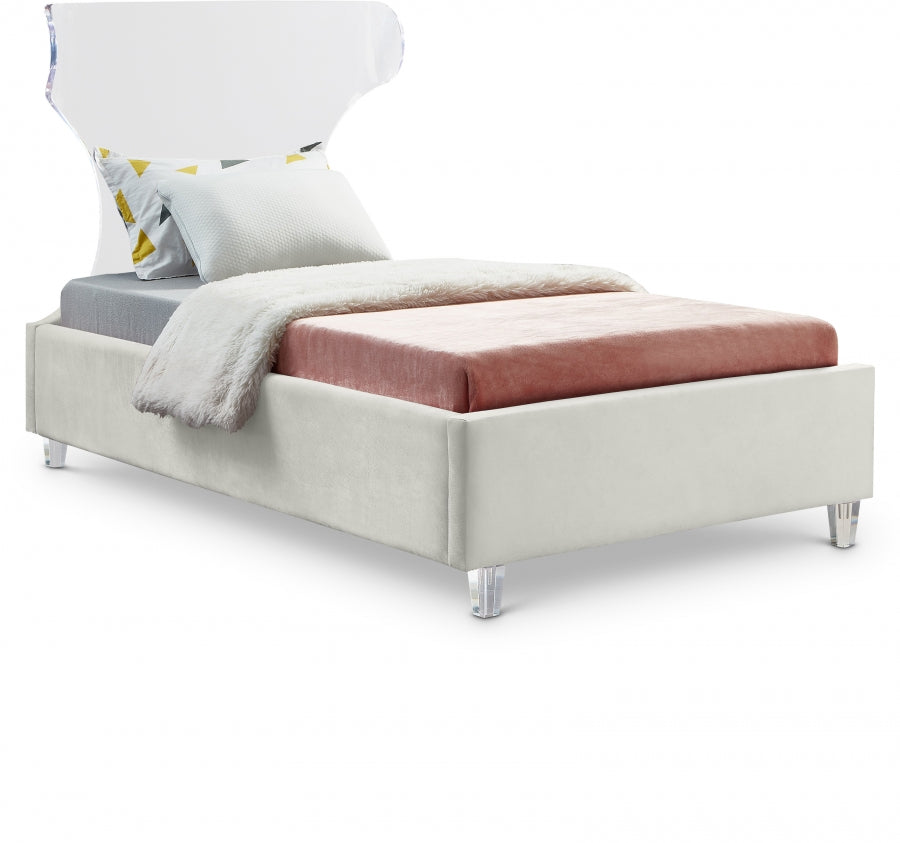 Ghost Cream Velvet Twin Bed from Meridian - Luna Furniture