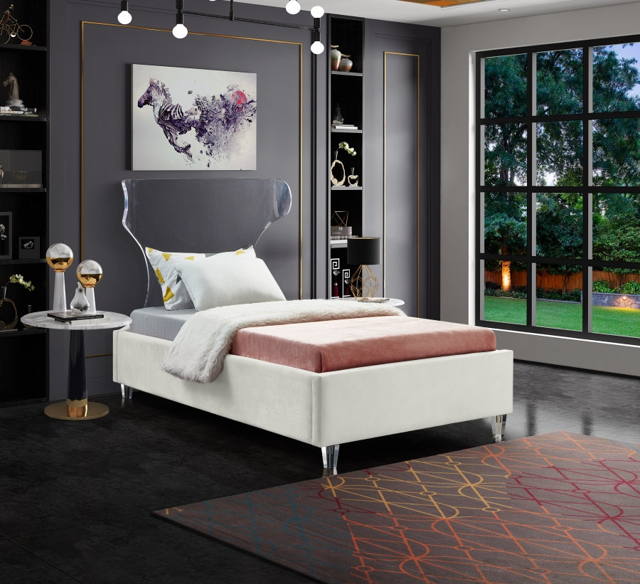 Ghost Cream Velvet Twin Bed from Meridian - Luna Furniture