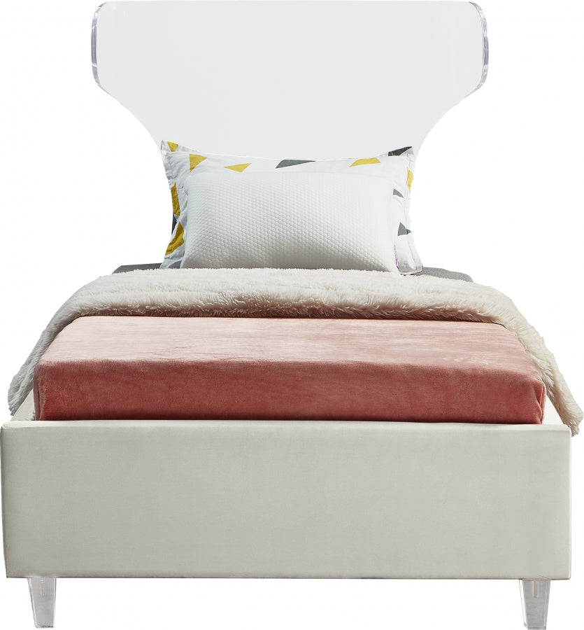 Ghost Cream Velvet Twin Bed from Meridian - Luna Furniture