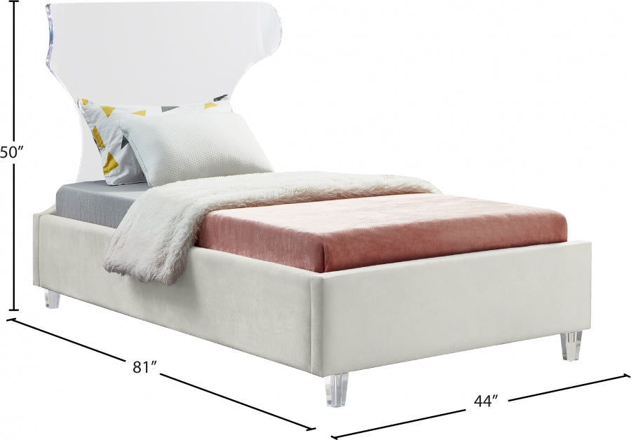 Ghost Cream Velvet Twin Bed from Meridian - Luna Furniture