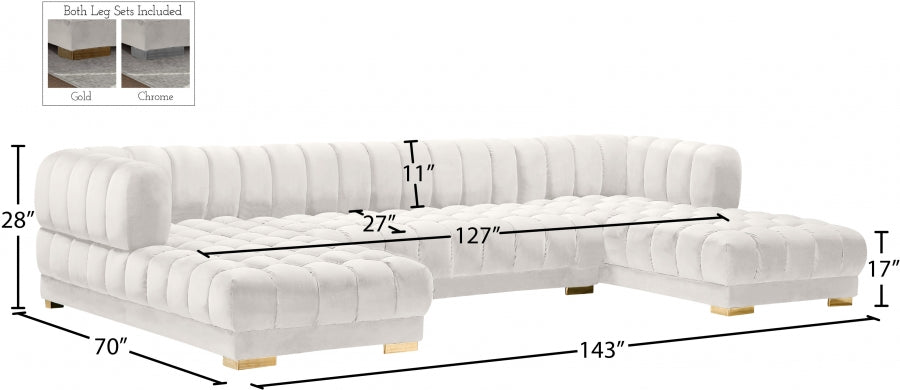 Gwen Cream Velvet 3pc. Sectional from Meridian - Luna Furniture