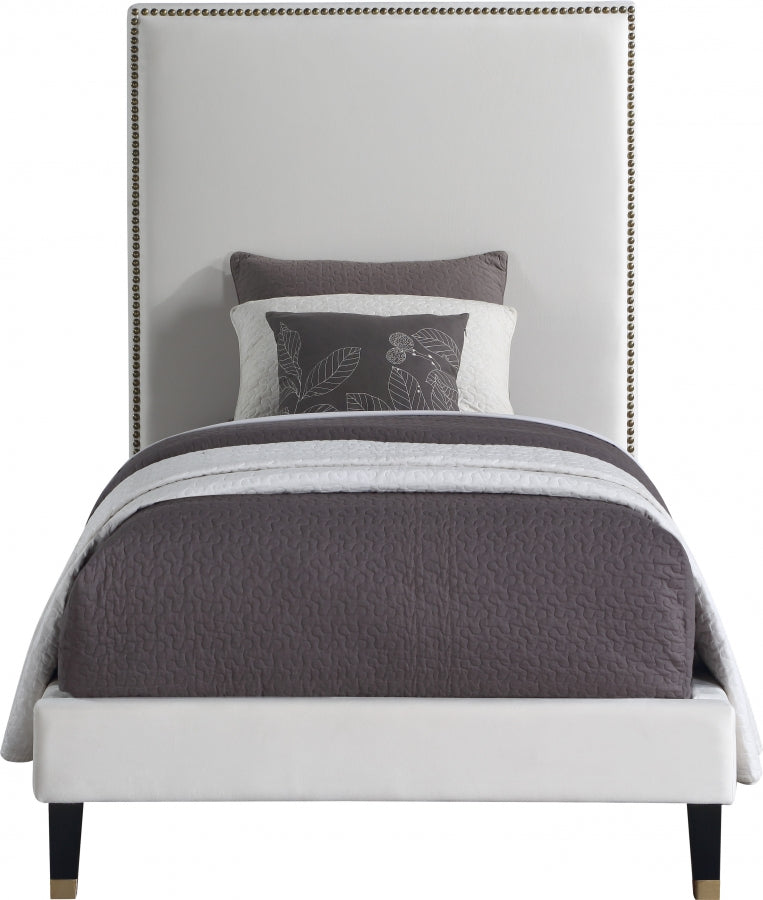 Harlie Cream Velvet Twin Bed from Meridian - Luna Furniture