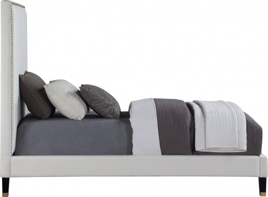 Harlie Cream Velvet Twin Bed from Meridian - Luna Furniture