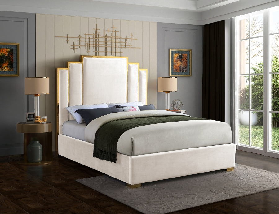 Hugo Cream Velvet Queen Bed from Meridian - Luna Furniture