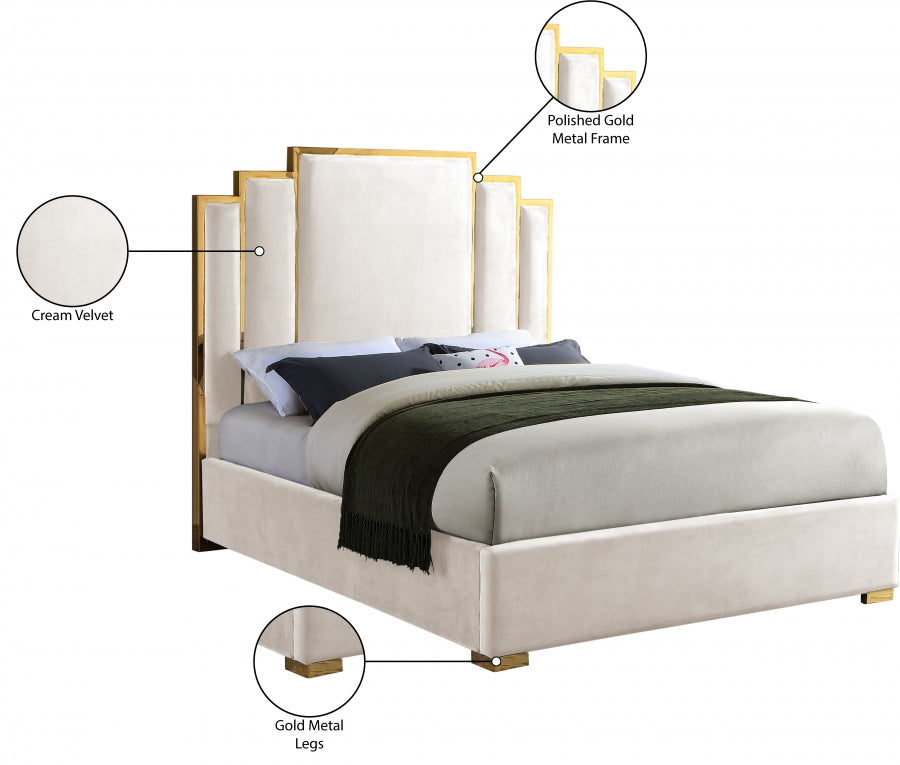 Hugo Cream Velvet Queen Bed from Meridian - Luna Furniture