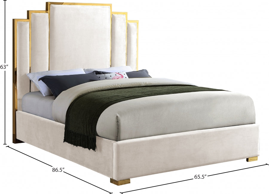 Hugo Cream Velvet Queen Bed from Meridian - Luna Furniture