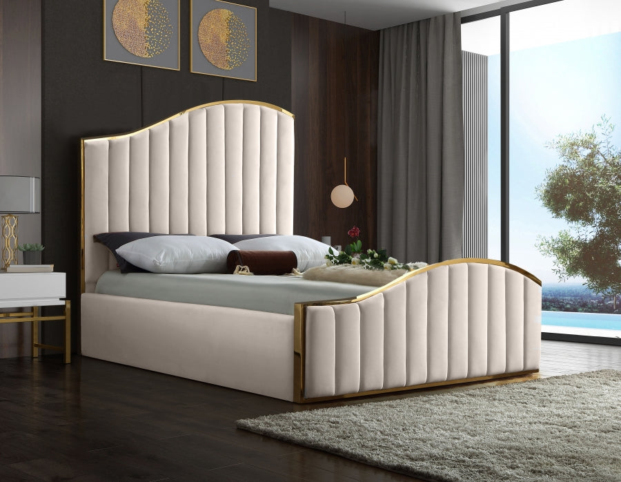 Jolie Cream Velvet King Bed from Meridian - Luna Furniture