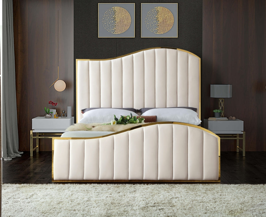 Jolie Cream Velvet King Bed from Meridian - Luna Furniture