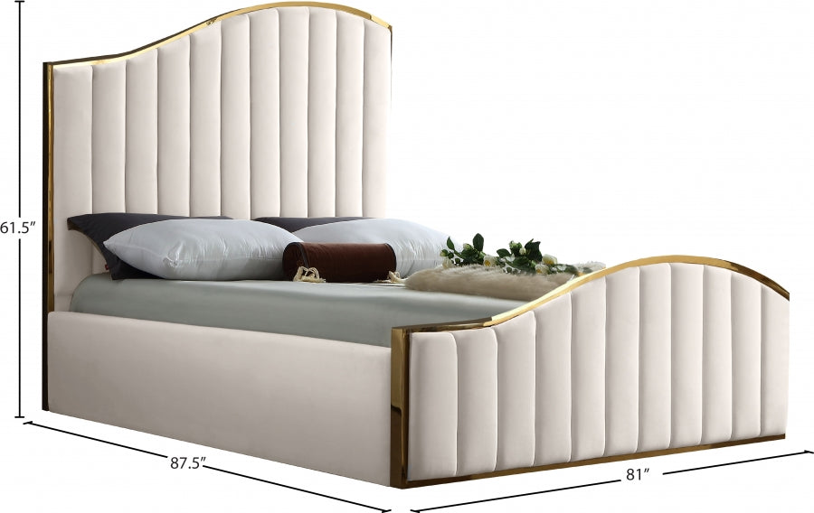 Jolie Cream Velvet King Bed from Meridian - Luna Furniture