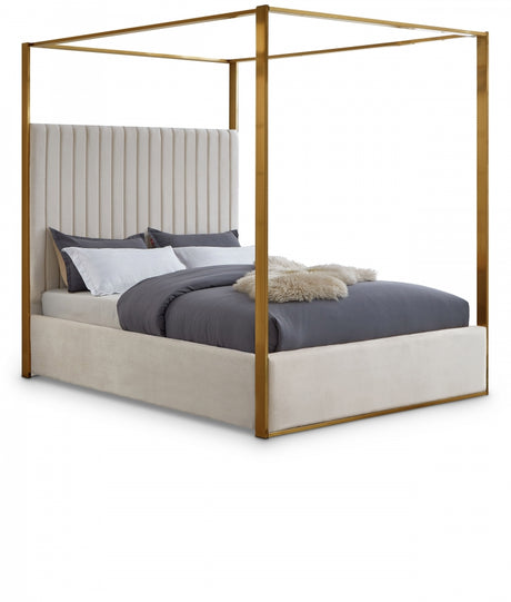 Jones Cream Velvet Queen Bed from Meridian - Luna Furniture