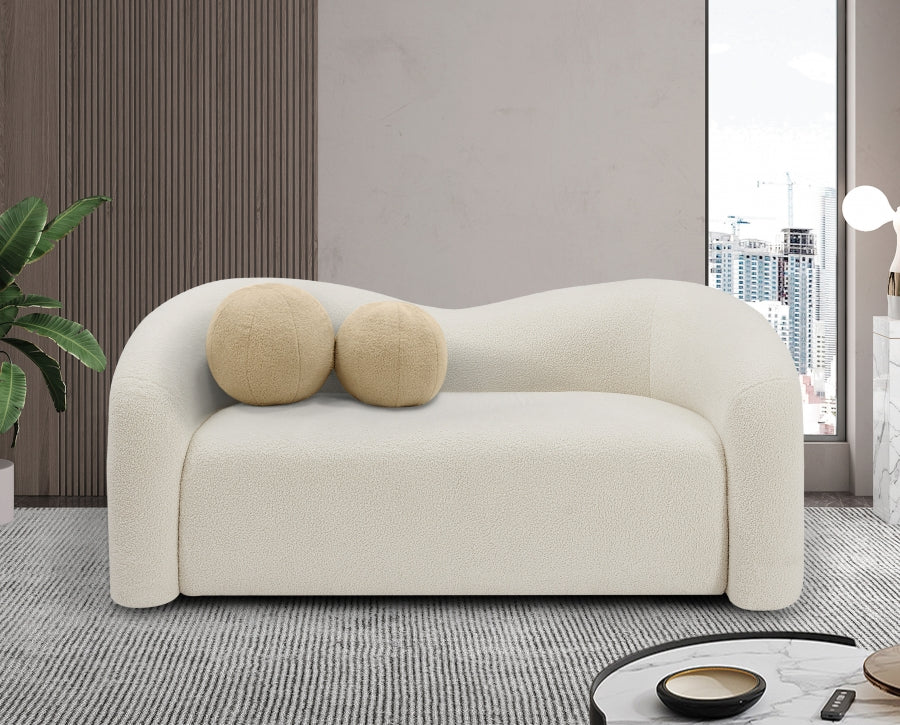 Cream Kali Faux Shearling Teddy Fabric Loveseat from Meridian - Luna Furniture