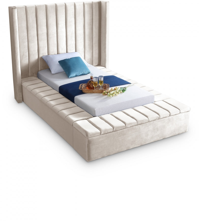 Kiki Cream Velvet Twin Bed from Meridian - Luna Furniture