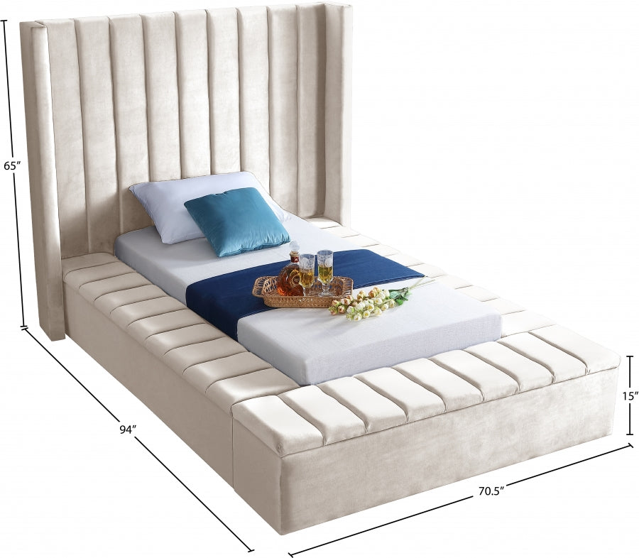 Kiki Cream Velvet Twin Bed from Meridian - Luna Furniture