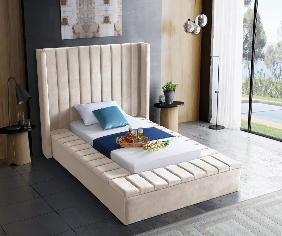 Kiki Cream Velvet Twin Bed from Meridian - Luna Furniture