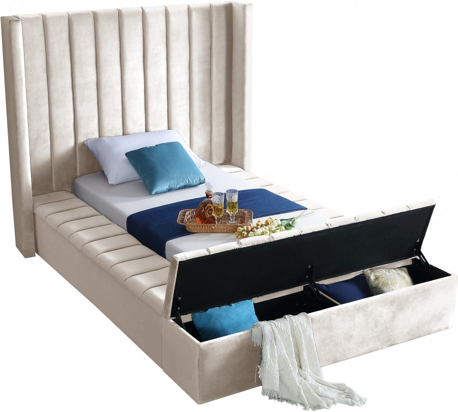 Kiki Cream Velvet Twin Bed from Meridian - Luna Furniture