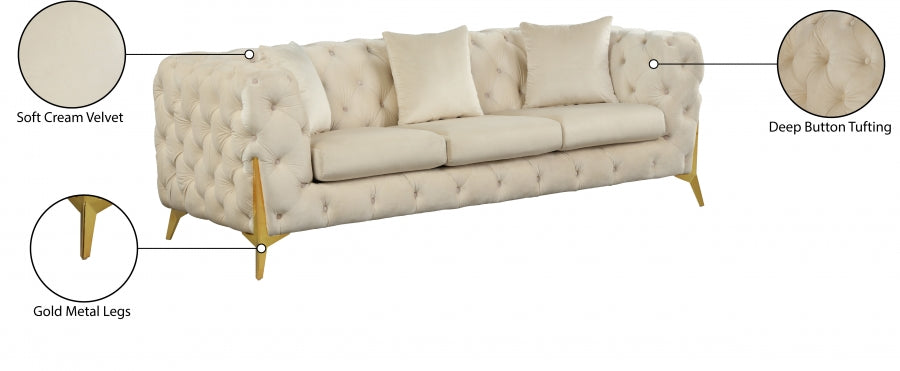 Kingdom Cream Velvet Sofa from Meridian - Luna Furniture