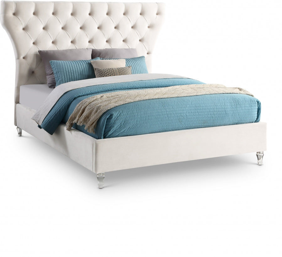 Kira Cream Velvet Queen Bed from Meridian - Luna Furniture