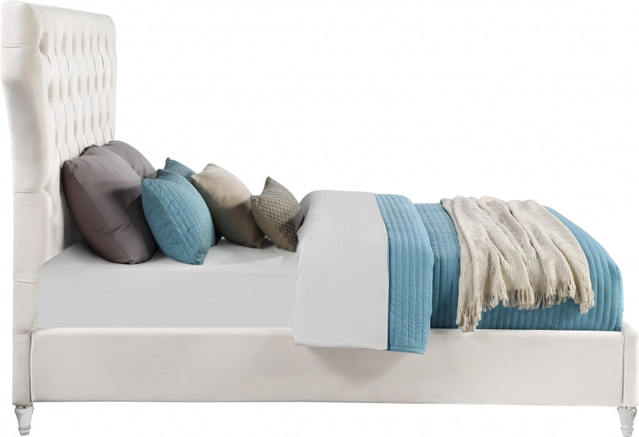 Kira Cream Velvet Queen Bed from Meridian - Luna Furniture